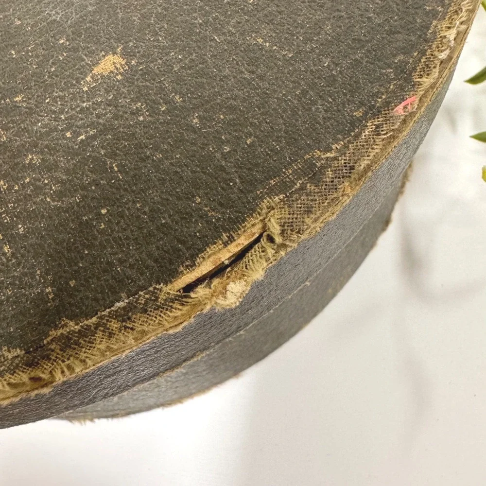 Vintage Round Cardboard Collar Hat Box faux leather Dk Brown Millinery Mold